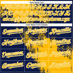 Custom Navy Gold-White Abstract Brush Stroke 3D Pattern Design Bomber Full-Snap Varsity Letterman Hoodie Jacket