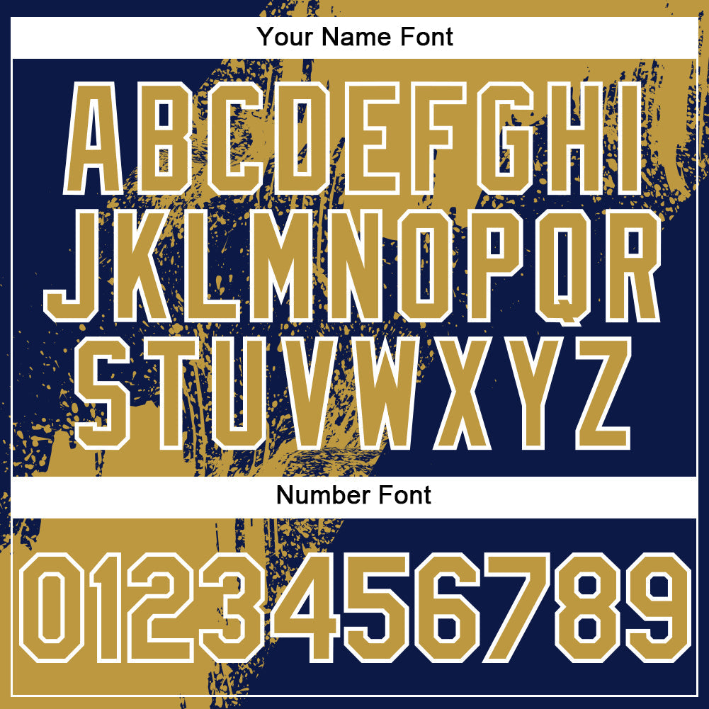 Custom Navy Old Gold-White Abstract Brush Stroke 3D Pattern Design Bomber Full-Snap Varsity Letterman Hoodie Jacket
