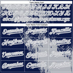 Custom Navy Gray-White Abstract Brush Stroke 3D Pattern Design Bomber Full-Snap Varsity Letterman Hoodie Jacket