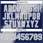 Custom Navy Gray-White Abstract Brush Stroke 3D Pattern Design Bomber Full-Snap Varsity Letterman Hoodie Jacket
