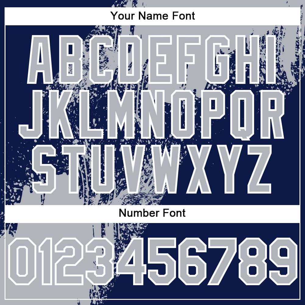 Custom Navy Gray-White Abstract Brush Stroke 3D Pattern Design Bomber Full-Snap Varsity Letterman Hoodie Jacket