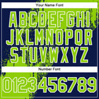 Custom Navy Neon Green-White Abstract Brush Stroke 3D Pattern Design Bomber Full-Snap Varsity Letterman Hoodie Jacket