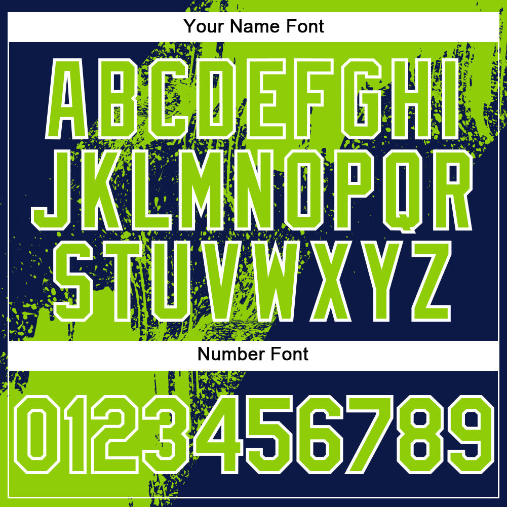 Custom Navy Neon Green-White Abstract Brush Stroke 3D Pattern Design Bomber Full-Snap Varsity Letterman Hoodie Jacket