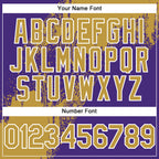 Custom Purple Old Gold-White Abstract Brush Stroke 3D Pattern Design Bomber Full-Snap Varsity Letterman Hoodie Jacket
