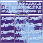 Custom Purple Light Blue-White Abstract Brush Stroke 3D Pattern Design Bomber Full-Snap Varsity Letterman Hoodie Jacket