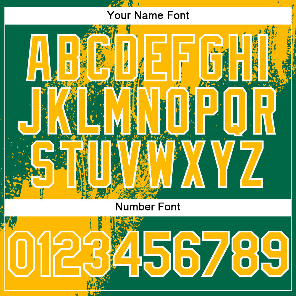 Custom Kelly Green Gold-White Abstract Brush Stroke 3D Pattern Design Bomber Full-Snap Varsity Letterman Hoodie Jacket