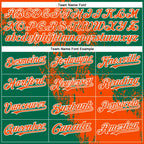 Custom Kelly Green Orange-White Abstract Brush Stroke 3D Pattern Design Bomber Full-Snap Varsity Letterman Hoodie Jacket