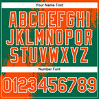 Custom Kelly Green Orange-White Abstract Brush Stroke 3D Pattern Design Bomber Full-Snap Varsity Letterman Hoodie Jacket