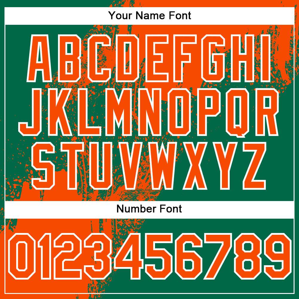 Custom Kelly Green Orange-White Abstract Brush Stroke 3D Pattern Design Bomber Full-Snap Varsity Letterman Hoodie Jacket