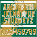 Custom Kelly Green Old Gold-White Abstract Brush Stroke 3D Pattern Design Bomber Full-Snap Varsity Letterman Hoodie Jacket