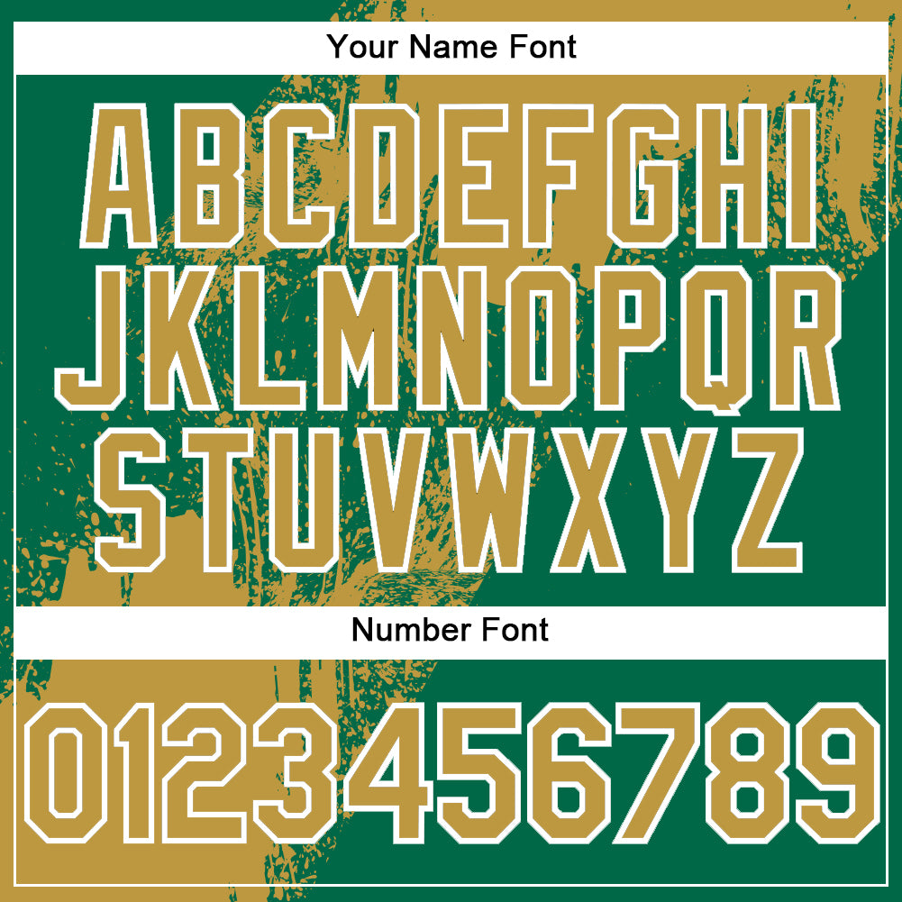 Custom Kelly Green Old Gold-White Abstract Brush Stroke 3D Pattern Design Bomber Full-Snap Varsity Letterman Hoodie Jacket