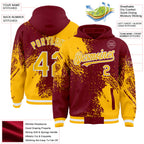 Custom Crimson Gold-White Abstract Brush Stroke 3D Pattern Design Bomber Full-Snap Varsity Letterman Hoodie Jacket