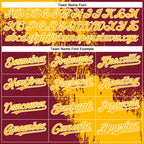 Custom Crimson Gold-White Abstract Brush Stroke 3D Pattern Design Bomber Full-Snap Varsity Letterman Hoodie Jacket