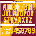 Custom Crimson Gold-White Abstract Brush Stroke 3D Pattern Design Bomber Full-Snap Varsity Letterman Hoodie Jacket