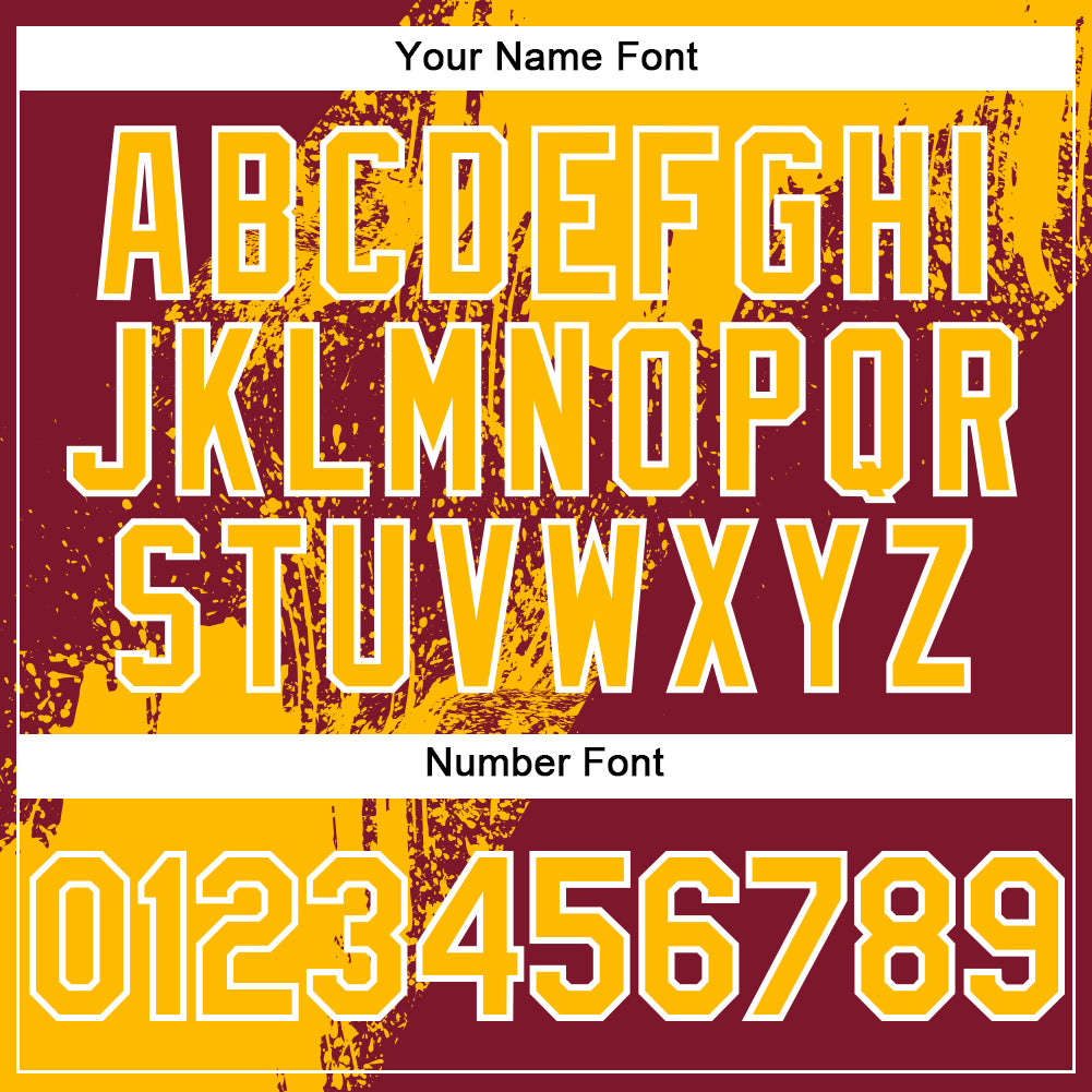Custom Crimson Gold-White Abstract Brush Stroke 3D Pattern Design Bomber Full-Snap Varsity Letterman Hoodie Jacket