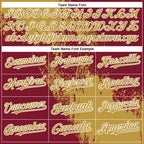 Custom Crimson Old Gold-White Abstract Brush Stroke 3D Pattern Design Bomber Full-Snap Varsity Letterman Hoodie Jacket
