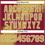 Custom Crimson Old Gold-White Abstract Brush Stroke 3D Pattern Design Bomber Full-Snap Varsity Letterman Hoodie Jacket