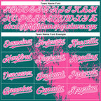 Custom Teal Pink-White Abstract Brush Stroke 3D Pattern Design Bomber Full-Snap Varsity Letterman Hoodie Jacket