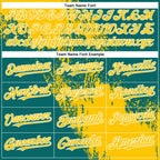 Custom Teal Yellow-White Abstract Brush Stroke 3D Pattern Design Bomber Full-Snap Varsity Letterman Hoodie Jacket