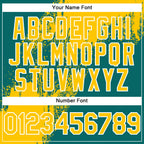 Custom Teal Yellow-White Abstract Brush Stroke 3D Pattern Design Bomber Full-Snap Varsity Letterman Hoodie Jacket