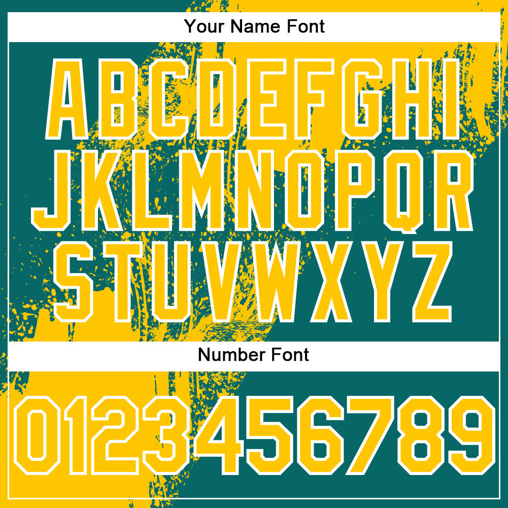 Custom Teal Yellow-White Abstract Brush Stroke 3D Pattern Design Bomber Full-Snap Varsity Letterman Hoodie Jacket