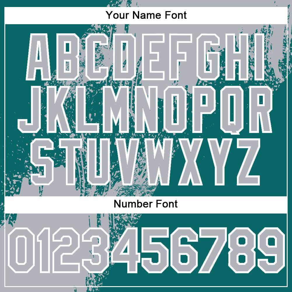 Custom Teal Gray-White Abstract Brush Stroke 3D Pattern Design Bomber Full-Snap Varsity Letterman Hoodie Jacket