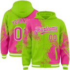 Custom Neon Green Pink-White Abstract Brush Stroke 3D Pattern Design Bomber Full-Snap Varsity Letterman Hoodie Jacket