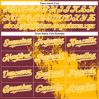 Custom Burgundy Gold-White Abstract Brush Stroke 3D Pattern Design Bomber Full-Snap Varsity Letterman Hoodie Jacket