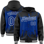 Custom Black Royal-White Splash Art 3D Pattern Design Bomber Full-Snap Varsity Letterman Hoodie Jacket