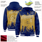 Custom Royal Old Gold-White Splash Art 3D Pattern Design Bomber Full-Snap Varsity Letterman Hoodie Jacket