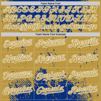 Custom Royal Old Gold-White Splash Art 3D Pattern Design Bomber Full-Snap Varsity Letterman Hoodie Jacket