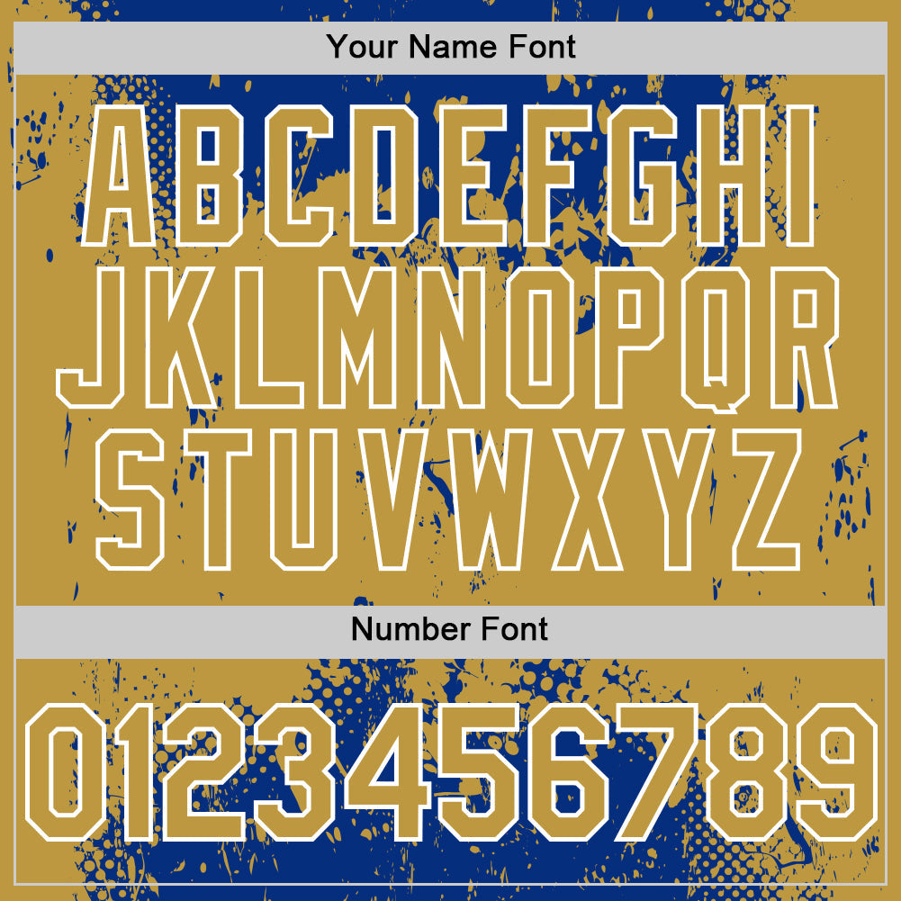 Custom Royal Old Gold-White Splash Art 3D Pattern Design Bomber Full-Snap Varsity Letterman Hoodie Jacket