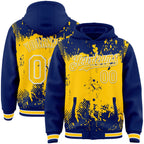 Custom Royal Yellow-White Splash Art 3D Pattern Design Bomber Full-Snap Varsity Letterman Hoodie Jacket