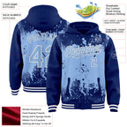 Custom Royal Light Blue-White Splash Art 3D Pattern Design Bomber Full-Snap Varsity Letterman Hoodie Jacket