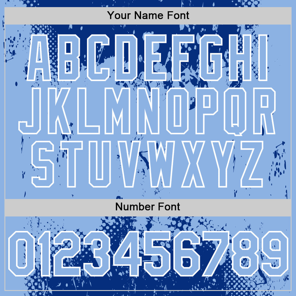 Custom Royal Light Blue-White Splash Art 3D Pattern Design Bomber Full-Snap Varsity Letterman Hoodie Jacket