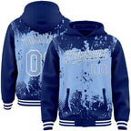 Custom Royal Light Blue-White Splash Art 3D Pattern Design Bomber Full-Snap Varsity Letterman Hoodie Jacket