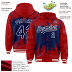 Custom Red Navy-White Splash Art 3D Pattern Design Bomber Full-Snap Varsity Letterman Hoodie Jacket