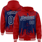 Custom Red Navy-White Splash Art 3D Pattern Design Bomber Full-Snap Varsity Letterman Hoodie Jacket