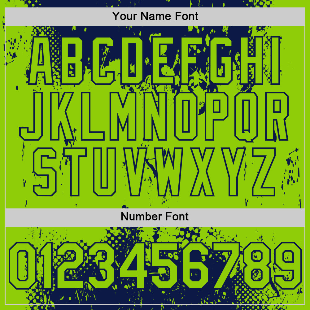 Custom Navy Neon Green Splash Art 3D Pattern Design Bomber Full-Snap Varsity Letterman Hoodie Jacket