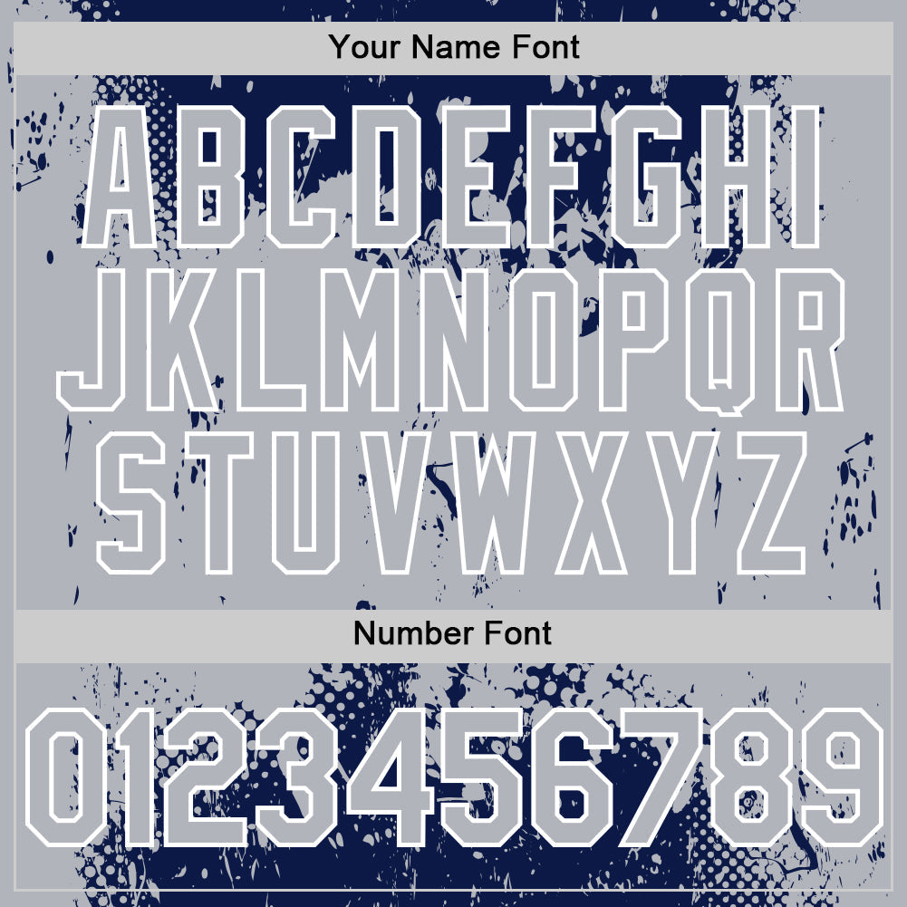 Custom Navy Gray-White Splash Art 3D Pattern Design Bomber Full-Snap Varsity Letterman Hoodie Jacket