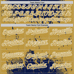 Custom Navy Old Gold-White Splash Art 3D Pattern Design Bomber Full-Snap Varsity Letterman Hoodie Jacket