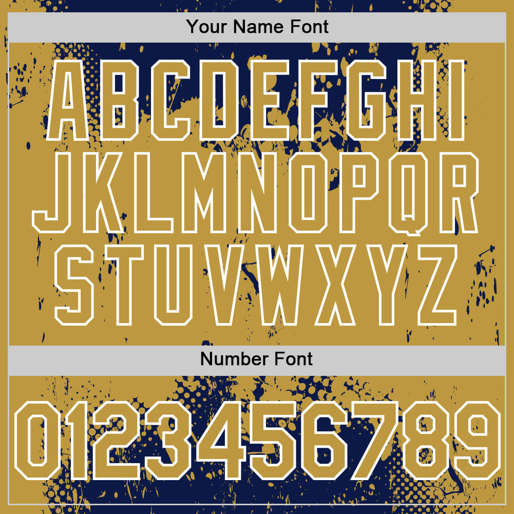 Custom Navy Old Gold-White Splash Art 3D Pattern Design Bomber Full-Snap Varsity Letterman Hoodie Jacket