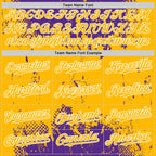 Custom Purple Gold-White Splash Art 3D Pattern Design Bomber Full-Snap Varsity Letterman Hoodie Jacket