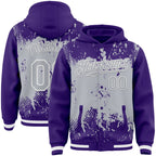 Custom Purple Gray-White Splash Art 3D Pattern Design Bomber Full-Snap Varsity Letterman Hoodie Jacket