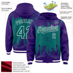 Custom Purple Teal-White Splash Art 3D Pattern Design Bomber Full-Snap Varsity Letterman Hoodie Jacket