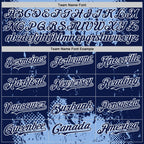 Custom Light Blue Navy-White Splash Art 3D Pattern Design Bomber Full-Snap Varsity Letterman Hoodie Jacket