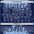 Custom Light Blue Navy-White Splash Art 3D Pattern Design Bomber Full-Snap Varsity Letterman Hoodie Jacket