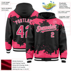 Custom Black Neon Pink-White Splash Art 3D Pattern Design Bomber Full-Snap Varsity Letterman Hoodie Jacket