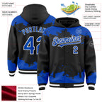 Custom Black Thunder Blue-White Splash Art 3D Pattern Design Bomber Full-Snap Varsity Letterman Hoodie Jacket