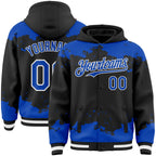 Custom Black Thunder Blue-White Splash Art 3D Pattern Design Bomber Full-Snap Varsity Letterman Hoodie Jacket